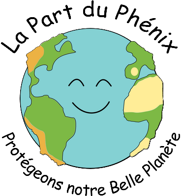 Logo du site La Part du Phénix représentant une Terre souriante avec le message "Protégeons notre belle planète"